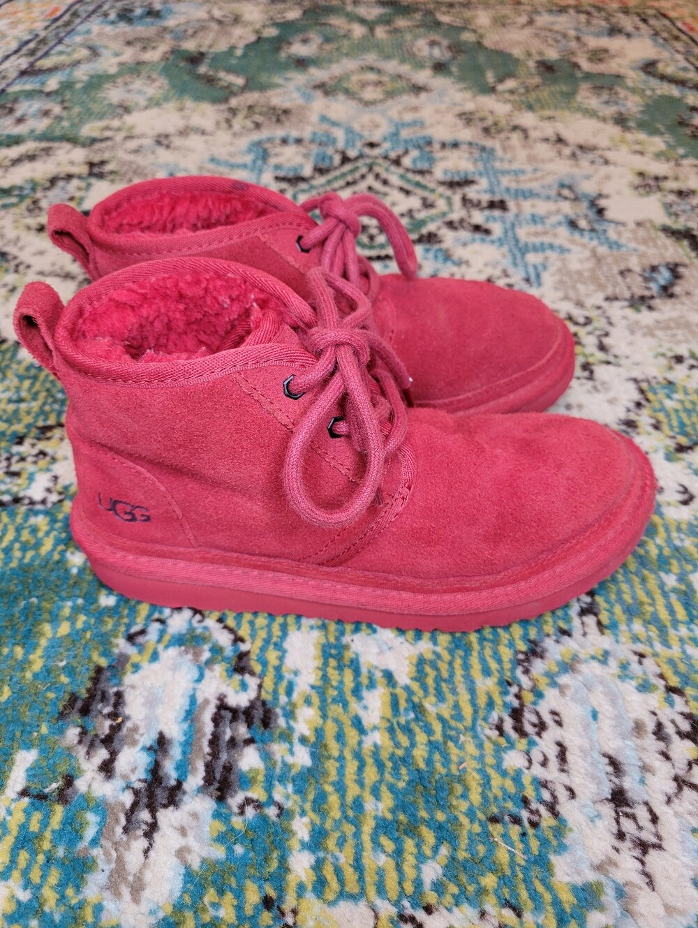 UGG Neumel Red Suede Cozy Fur Lined Boots, Size Kids 2